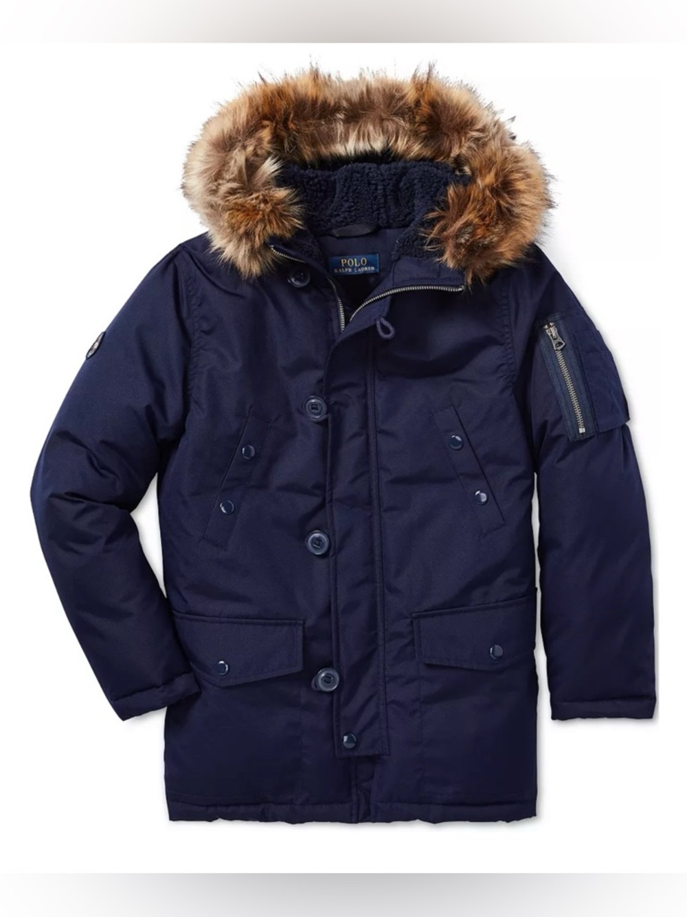 Polo Ralph Lauren Boys Faux-Fur-Trim Down Parka Water-Resistant coat black M